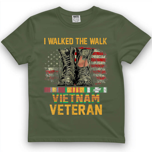 I Walked The Walk Vietnam Veteran Flag American US Vet T-Shirt