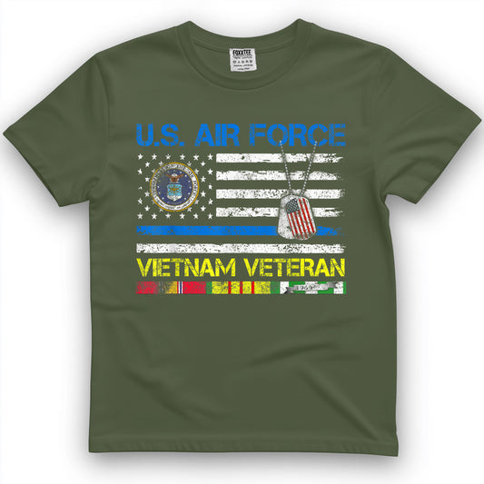 Men U.S Air Force Vietnam Veteran, USAF Veteran Flag Vintage T-Shirt