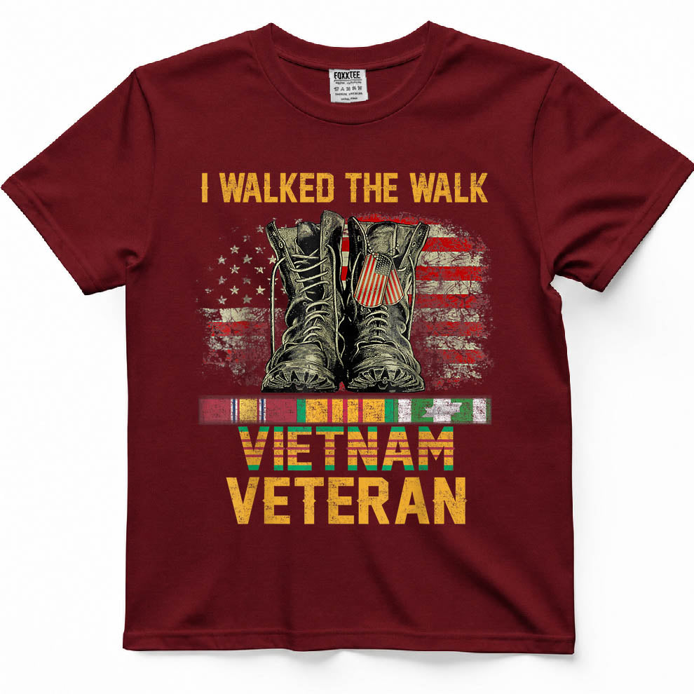 I Walked The Walk Vietnam Veteran Flag American US Vet T-Shirt