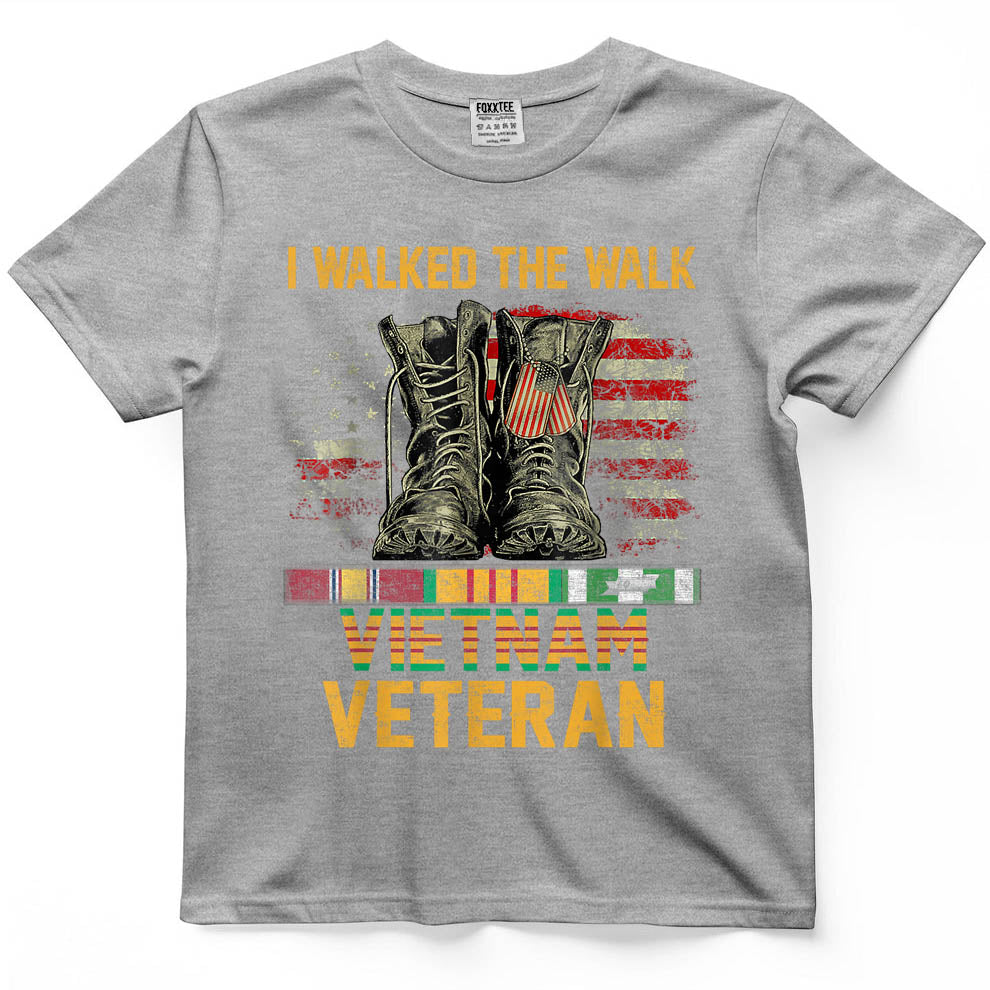 I Walked The Walk Vietnam Veteran Flag American US Vet T-Shirt
