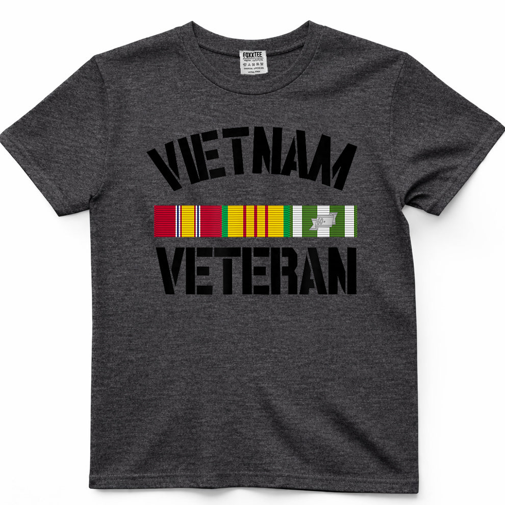 Patriotic American Creations by Revinct Designs Vietnam Veteran Pride Service Ribbon T-Shirt - Men's Grey Classic Fit Short Sleeve T-Shirt