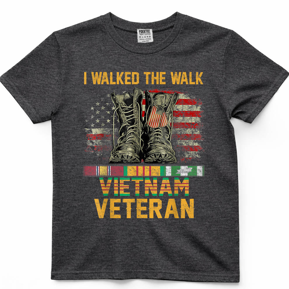 I Walked The Walk Vietnam Veteran Flag American US Vet T-Shirt
