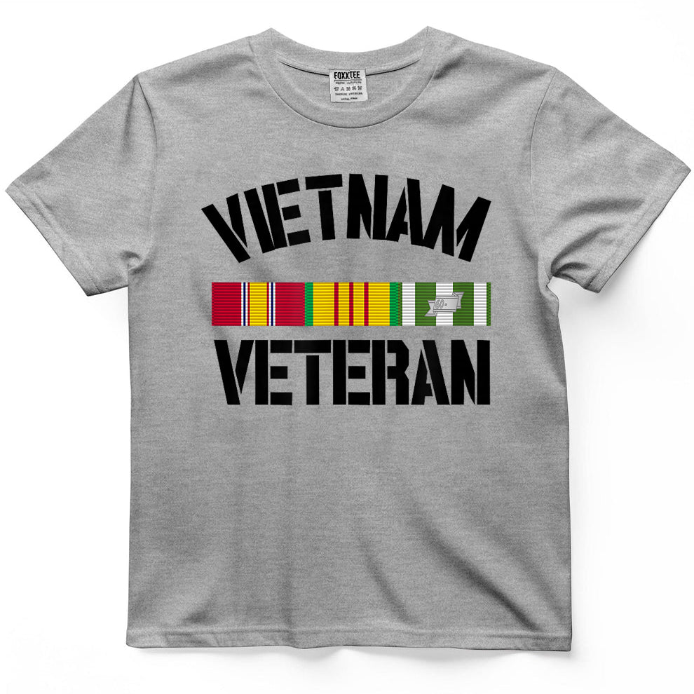 Patriotic American Creations by Revinct Designs Vietnam Veteran Pride Service Ribbon T-Shirt - Men's Grey Classic Fit Short Sleeve T-Shirt