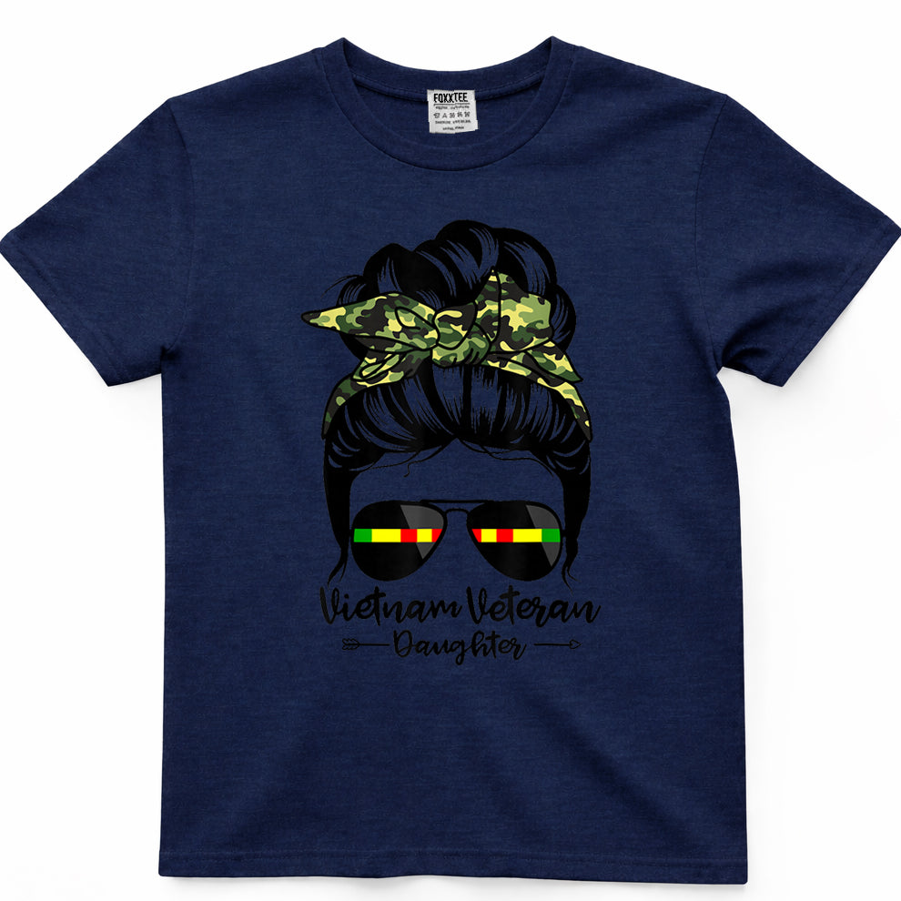 Vietnam Veteran Daughter Messy Bun Hair Funny Veteran T-Shirt