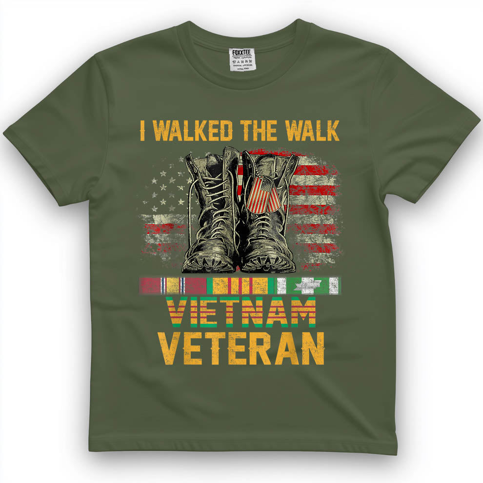 I Walked The Walk Vietnam Veteran Flag American US Vet T-Shirt