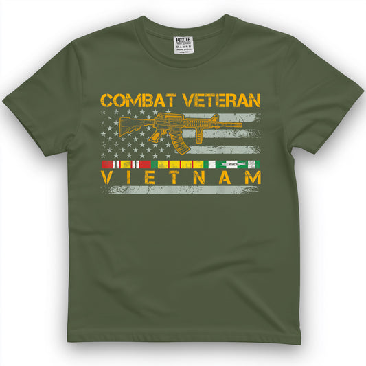 Vietnam Combat Veterans US Flag Vietnam War Military Veteran T-Shirt