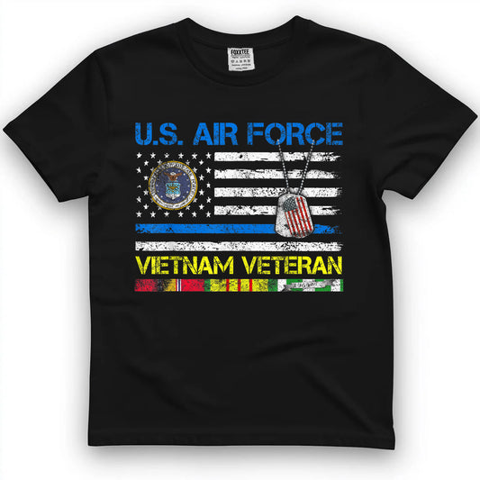 Men U.S Air Force Vietnam Veteran, USAF Veteran Flag Vintage T-Shirt